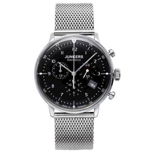 Image of 6086M-2 Junkers Bauhaus Chronograph herreur<br>sort urskive og mesh stållænke